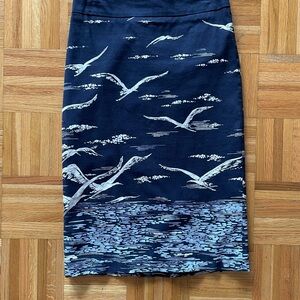 Anthropologie Navy Blue Skirt with Seagull Print